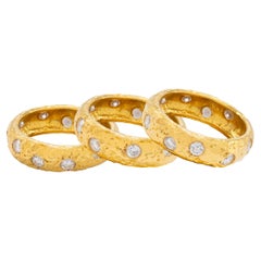 22k Gold Hammered Thick Stacking Rings with Diamonds, by Tagili