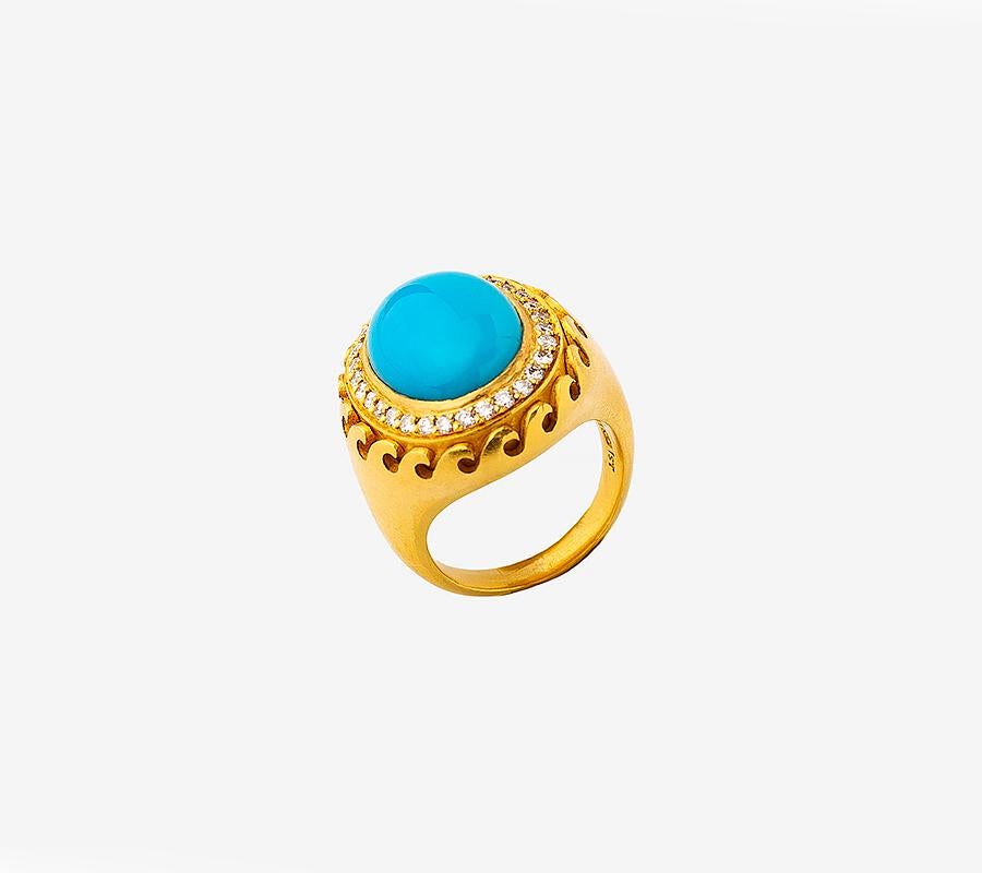 22K Gold Hand Crafted Oval Arizona Türkis Wavey Muster Ring
Mittelstein : 7.35 ct's
Andere Diamanten : 0.51 ct's
Gewicht von Gold : 20.55 Gramm / 22K 
