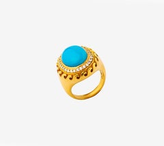 Bague en or 22 carats avec turquoise d'Arizona ovale à motif ondulé, fabriquée à la main