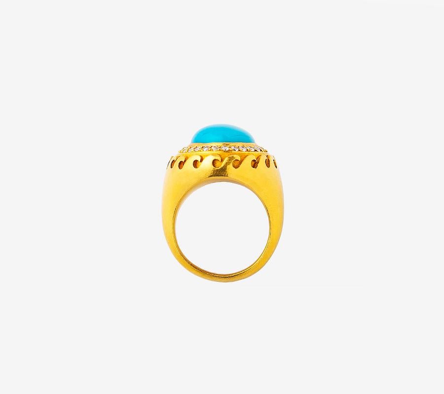 22K Gold Handgefertigter ovaler Ring mit Türkis-Wandmuster aus Arizona (Arts and Crafts) im Angebot