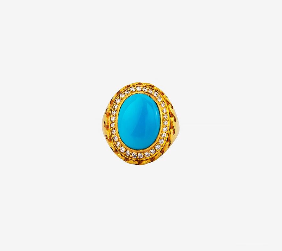 22K Gold Handgefertigter ovaler Ring mit Türkis-Wandmuster aus Arizona (Ovalschliff) im Angebot