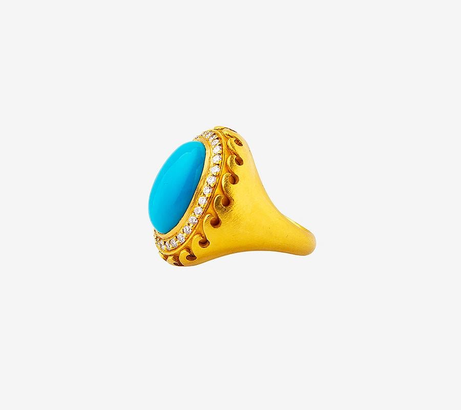 22K Gold Handgefertigter ovaler Ring mit Türkis-Wandmuster aus Arizona im Zustand „Neu“ im Angebot in Istanbul, Fatih