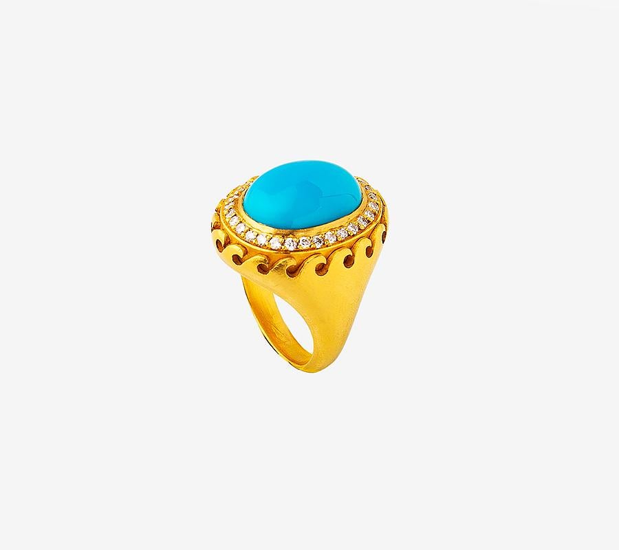 22K Gold Handgefertigter ovaler Ring mit Türkis-Wandmuster aus Arizona im Angebot 1