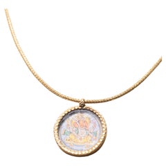 22K Gold, Hand-Painted Ganesh Pendant Necklace, India