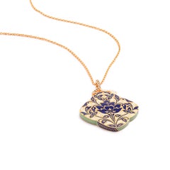 22k Gold Handmade Blue and Green Floral Enamel Pendant Necklace by Agaro Jewels