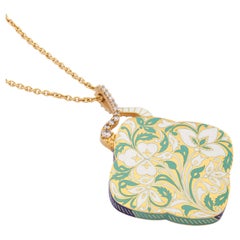 22k Gold Handmade Blue and Green Floral Enamel Pendant Necklace by Agaro Jewels