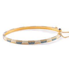 22k Gold Handmade Blue and White Lotus Motif Enamel Hinged Bracelet by Agaro