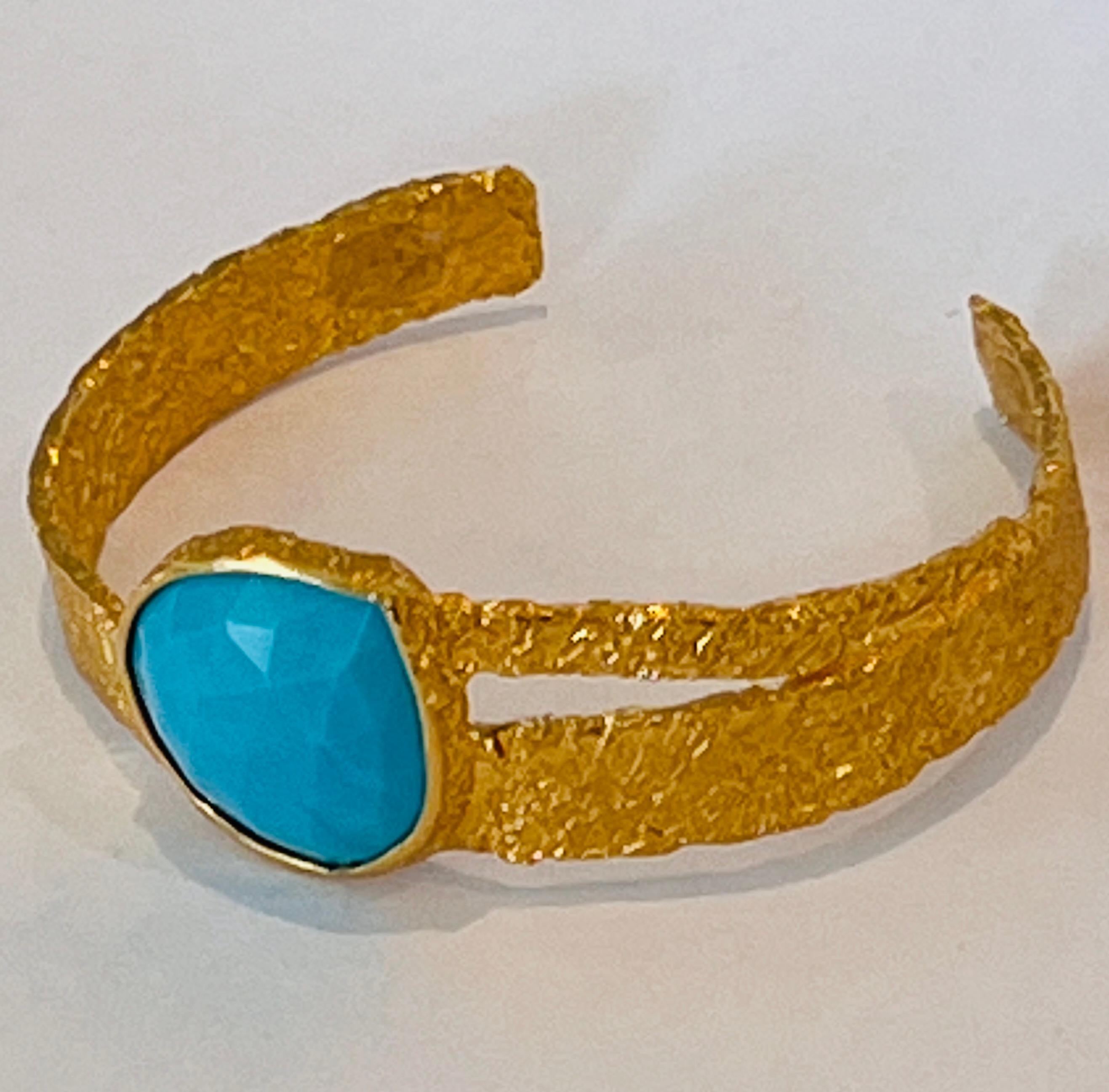 Pear Cut 22k Gold Handmade Cuff with Turquoise, by Tagili For Sale
