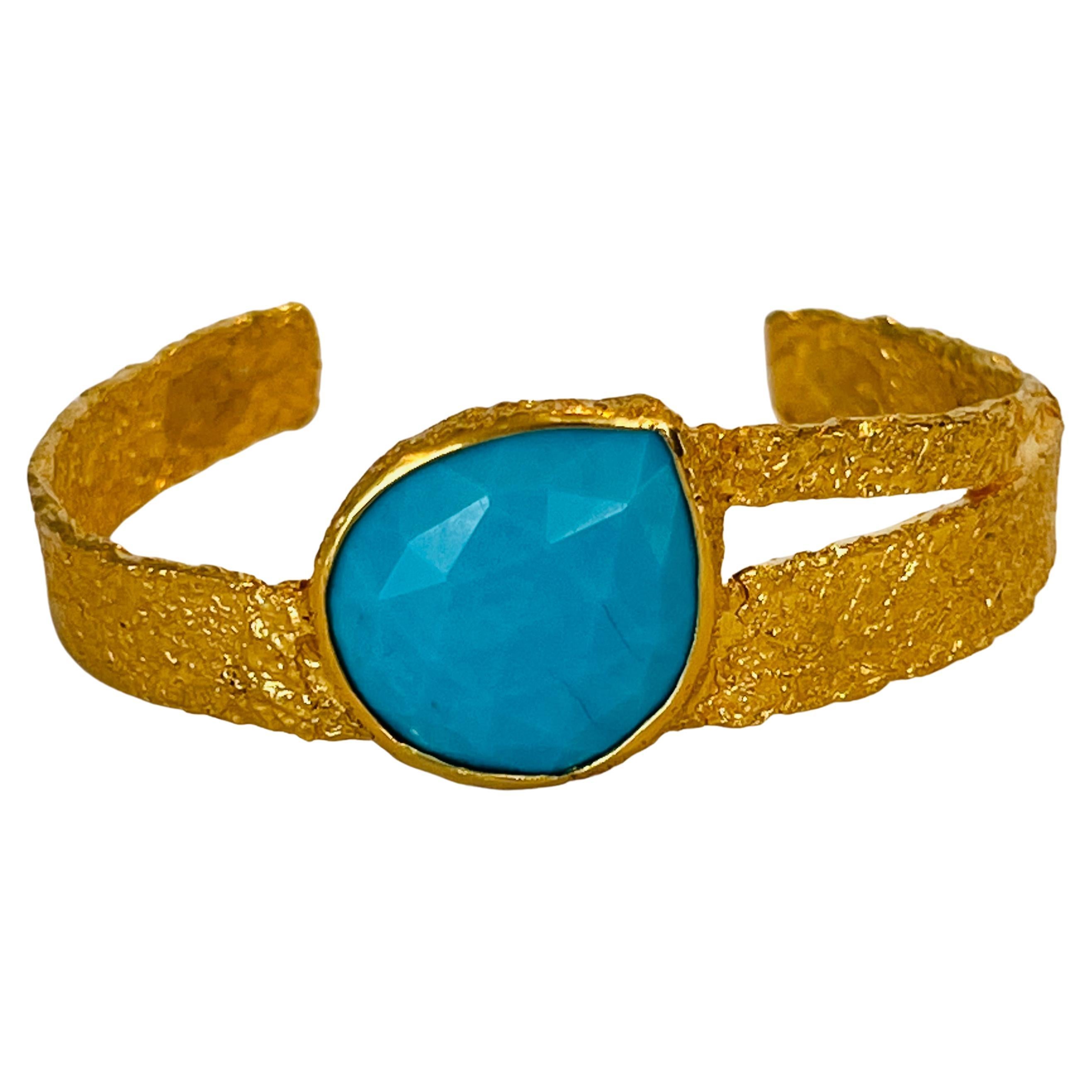22k Gold Handmade Cuff with Turquoise, by Tagili