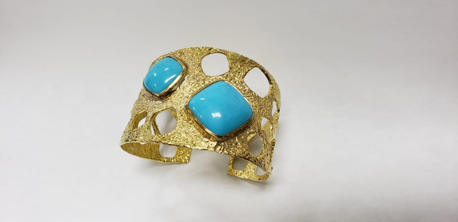 Artisan 22k Gold Handmade Cuff with Turquoise