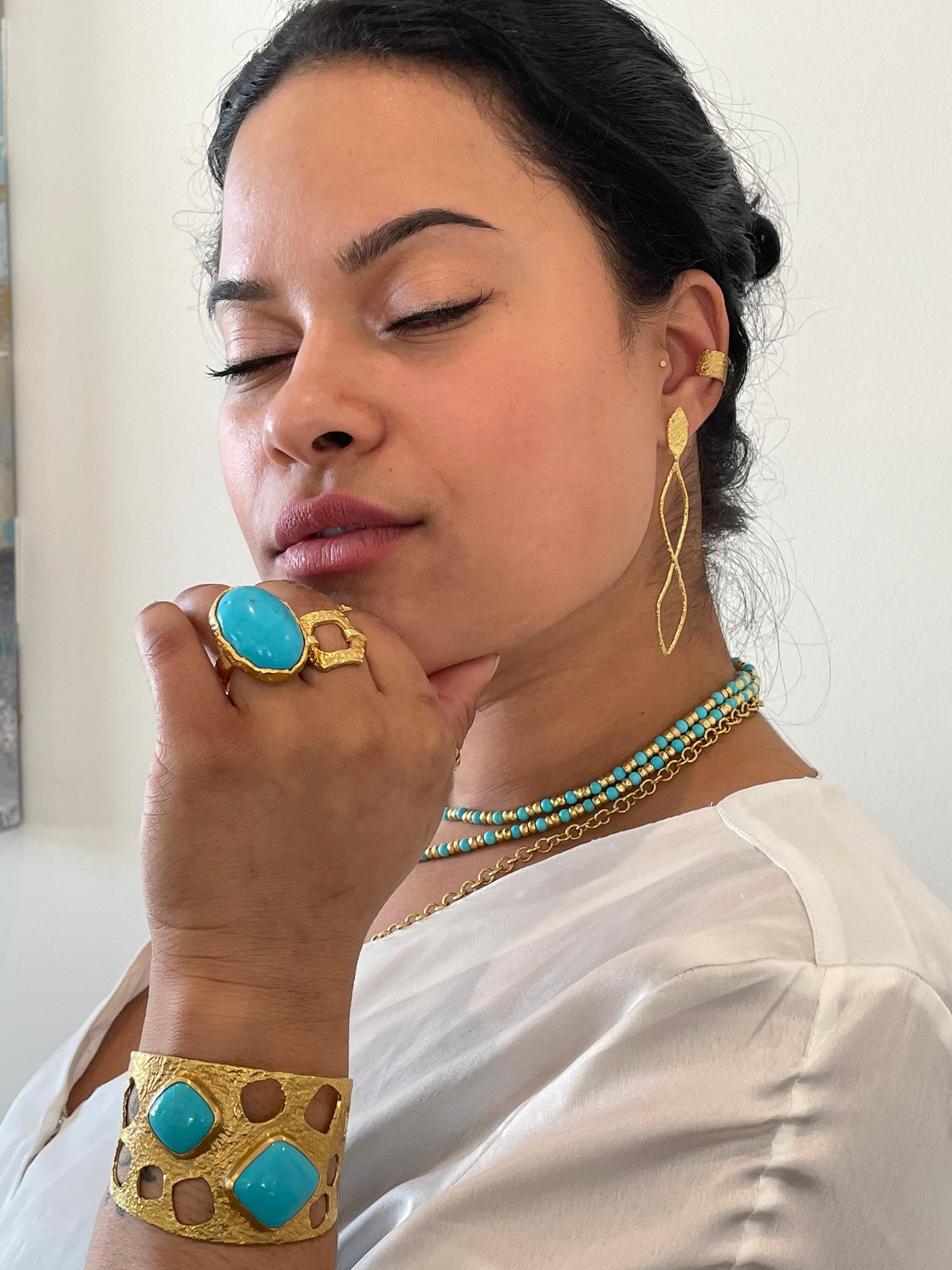 22k Gold Handmade Cuff with Turquoise In New Condition In New York, NY