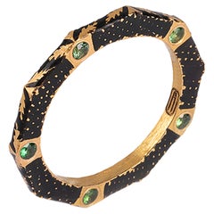 22K Gold Handmade Decagon Shaped Black Enamel Band Ring with Sapphires by Agaro