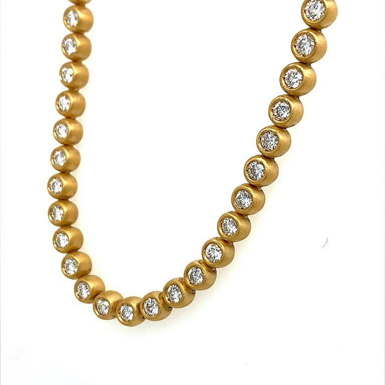 This 22K Gold Diamond Bubble Tennis Necklace is part of David Tishbi's handcrafted Bubble collection. Handcrafted in the Pacific Palisades this piece is one of a kind. 

22 Karat Yellow Gold Diamond Bubbles Tennis Necklace

22 Karat Gold

16″