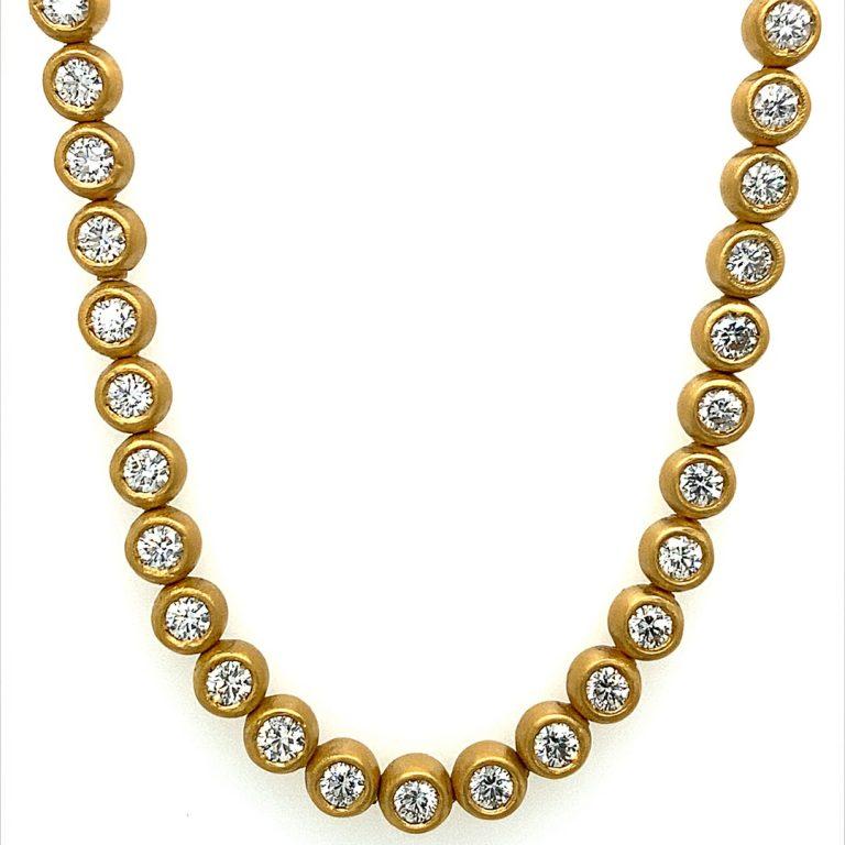 Artisan  22K Gold Handmade Diamond Bubble Tennis Necklace For Sale