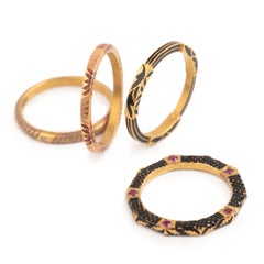 22K Gold Handmade Floral Enamel Stackable Infinity Band Rings Set of 4 by Agaro