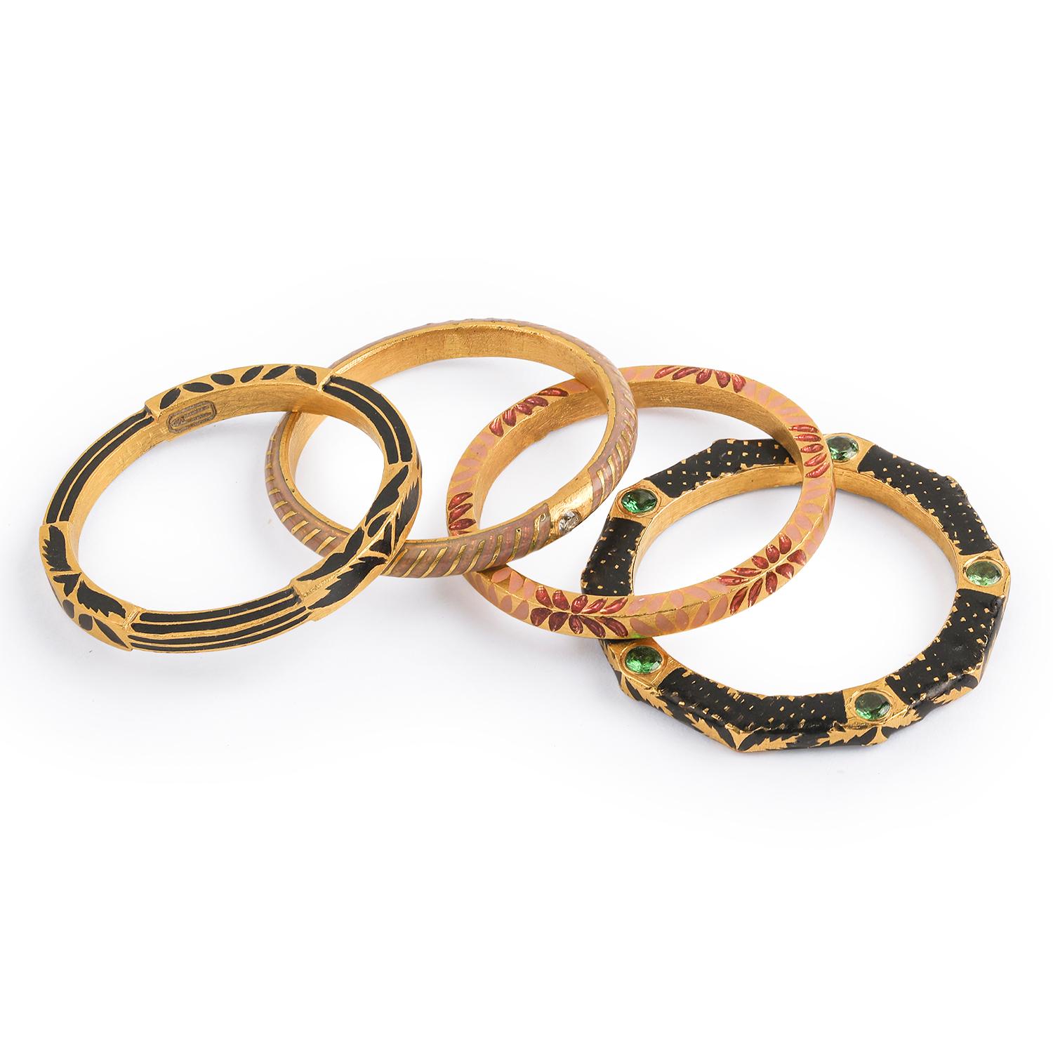 For Sale:  22K Gold Handmade Floral Enamel Stackable Infinity Band Rings Set of 4 by Agaro 3