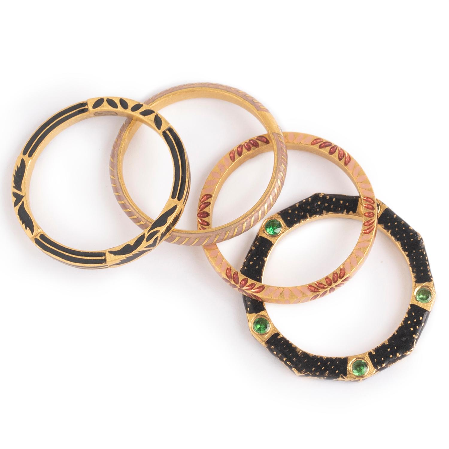 For Sale:  22K Gold Handmade Floral Enamel Stackable Infinity Band Rings Set of 4 by Agaro 5