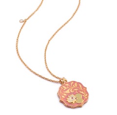 22k Gold Handmade Pink Enamel Reversible Lotus Pendant Necklace by Agaro Jewels