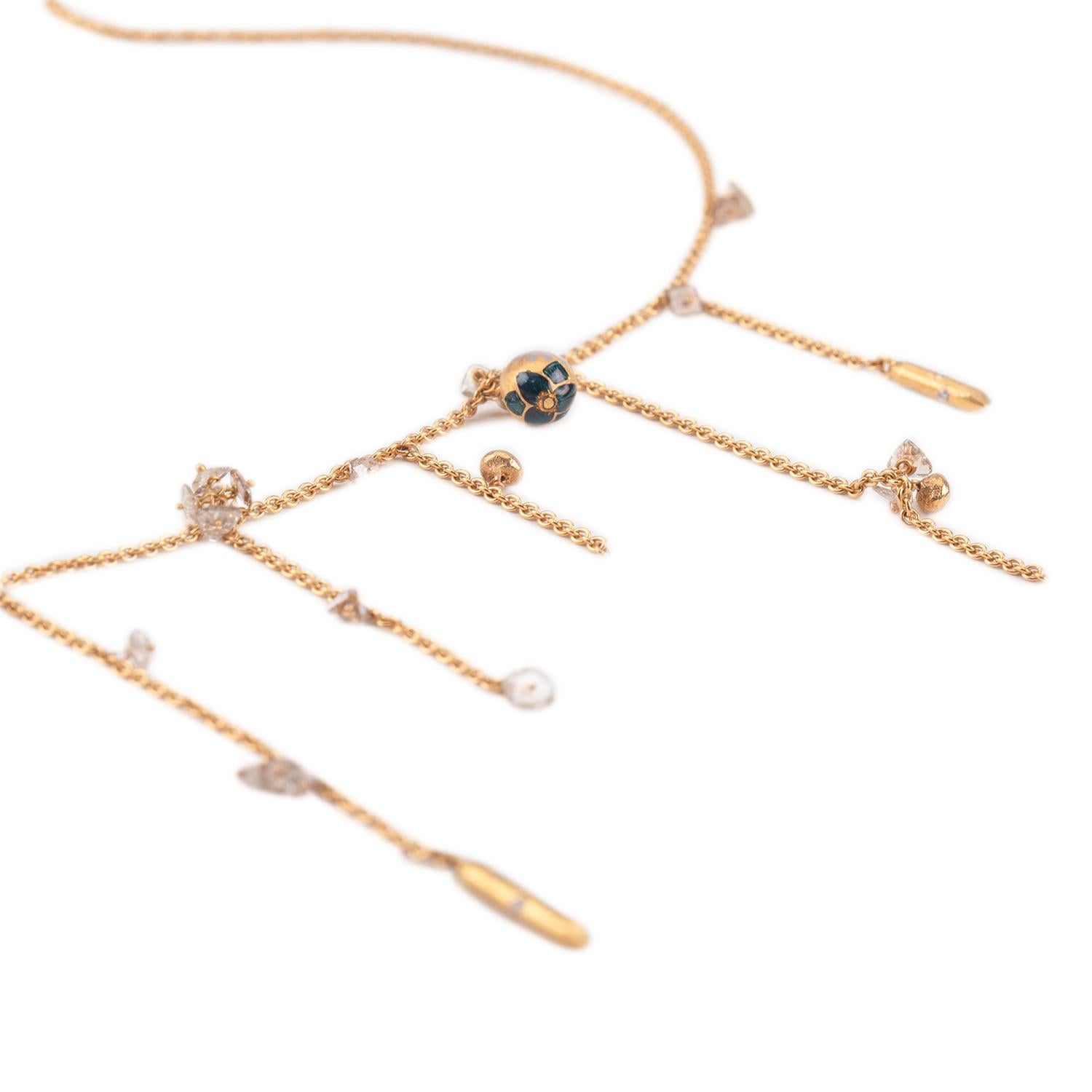 22 Karat Gold Handgefertigte Kugel-Halskette mit Diamanten im Rosenschliff und Emaille von Agaro (Kunsthandwerker*in) im Angebot
