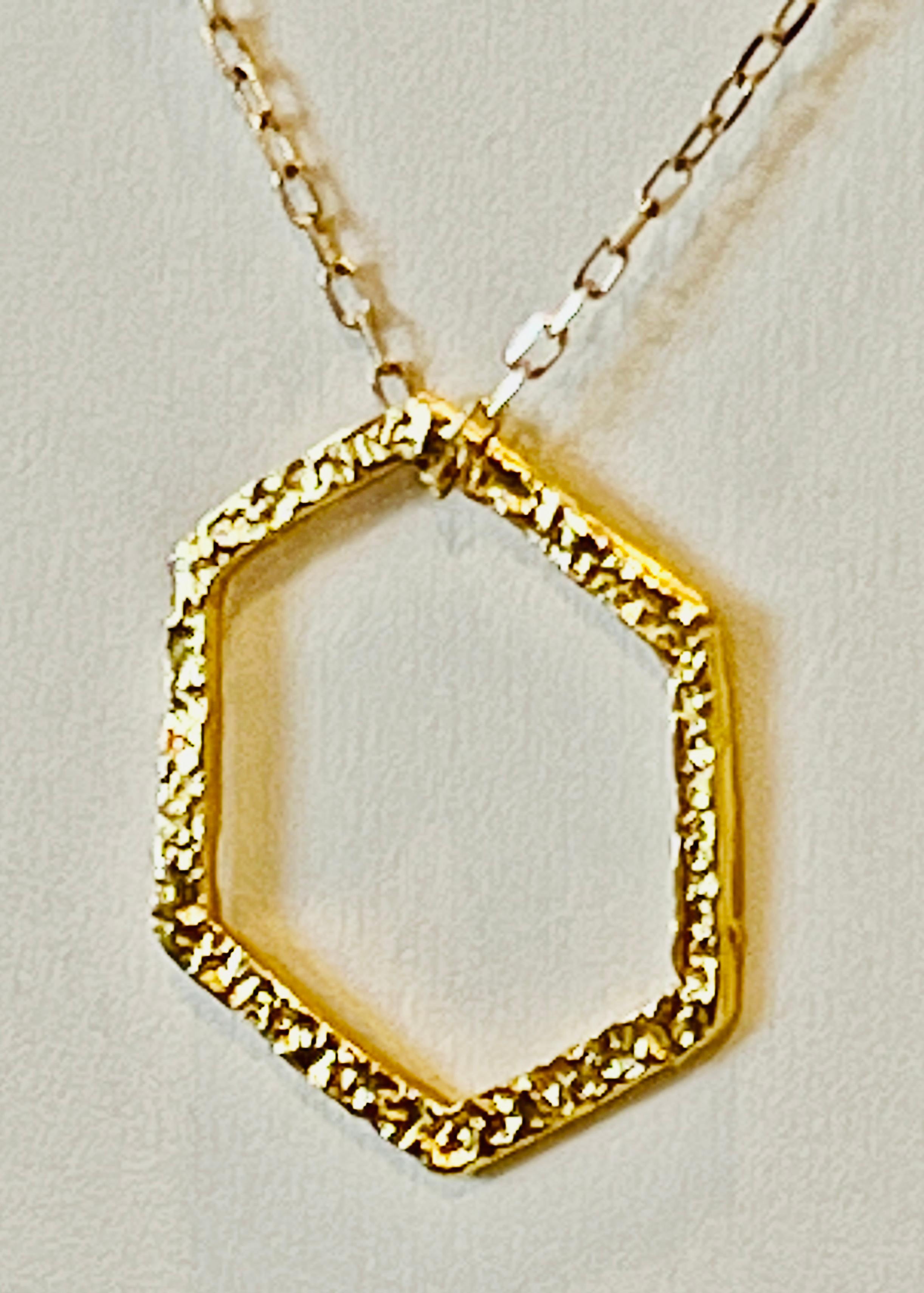 Artisan 22k Gold Hexagon Necklace, by Tagili For Sale