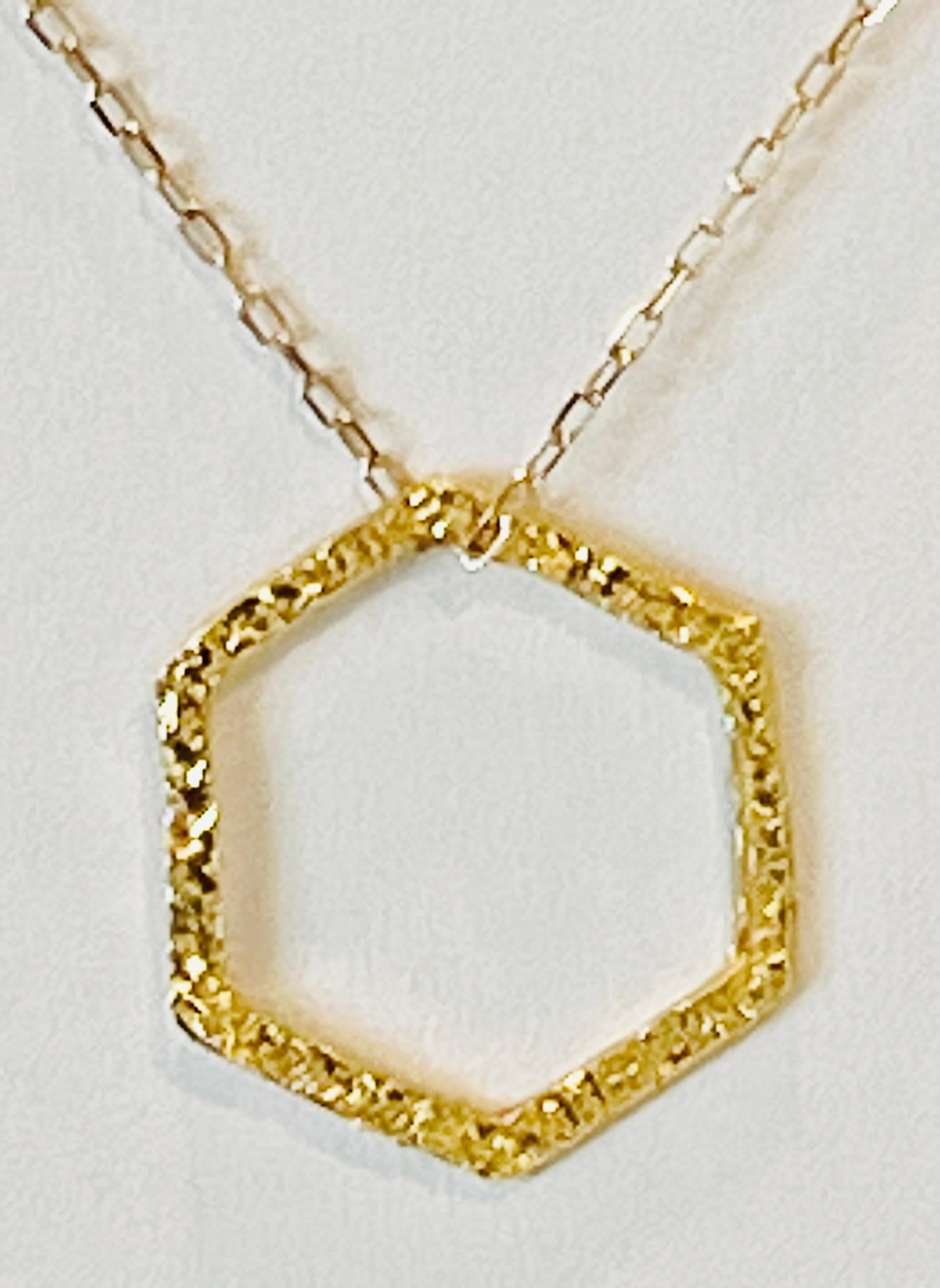Women's or Men's 22k Gold Hexagon Necklace, by Tagili For Sale