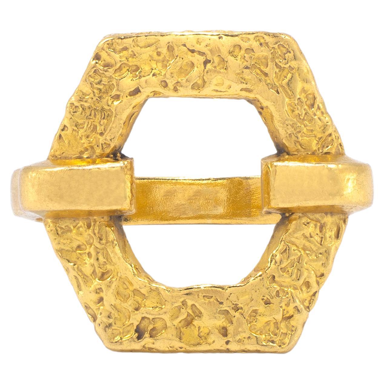 22k Gold Hexagon Textured Ring For Sale