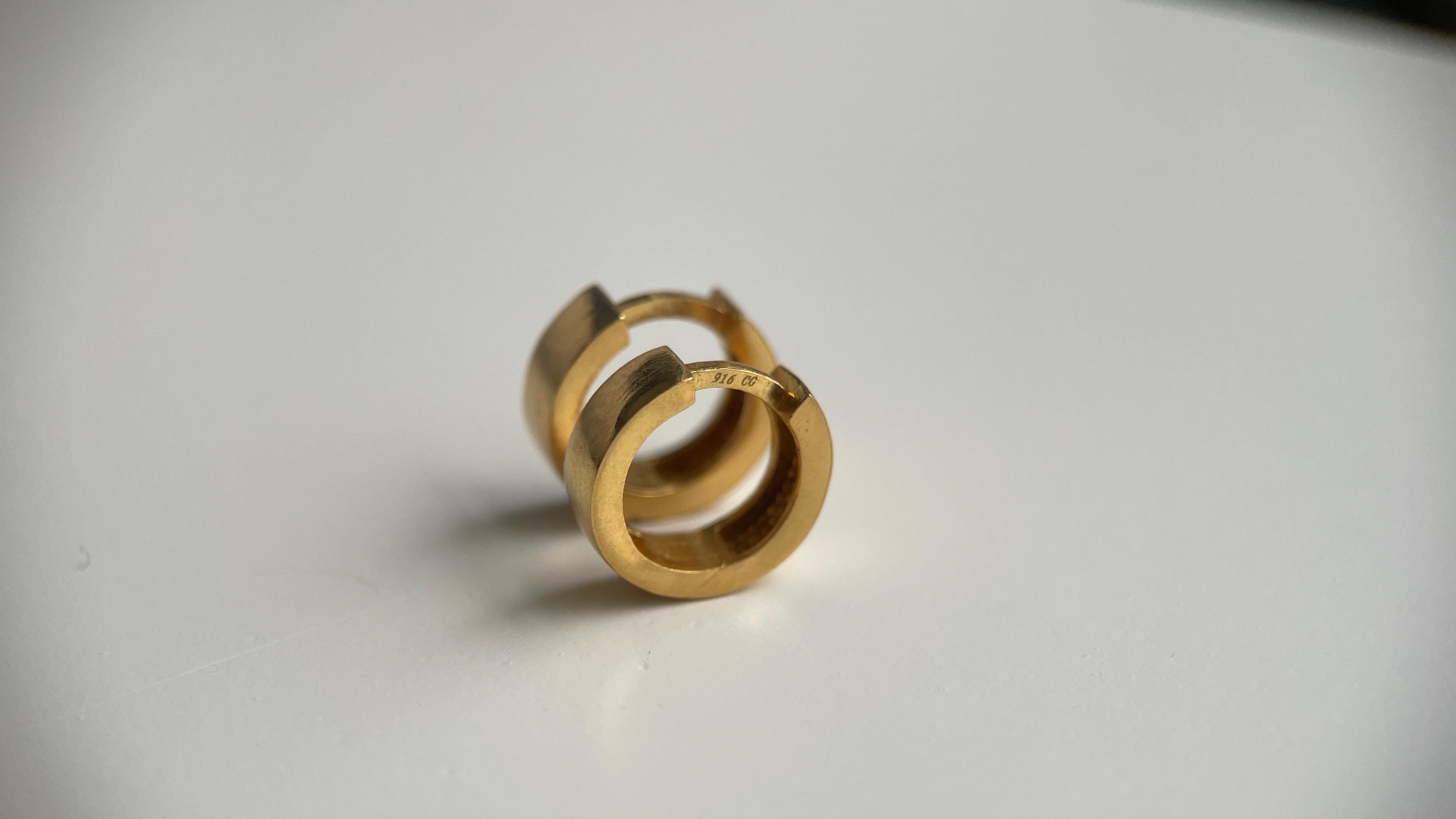 Art Déco Orecchini a cerchio in oro 22k - Oro puro 916 (misura 10 mm) Cerchio in oro 916/oro puro 2,33g in vendita