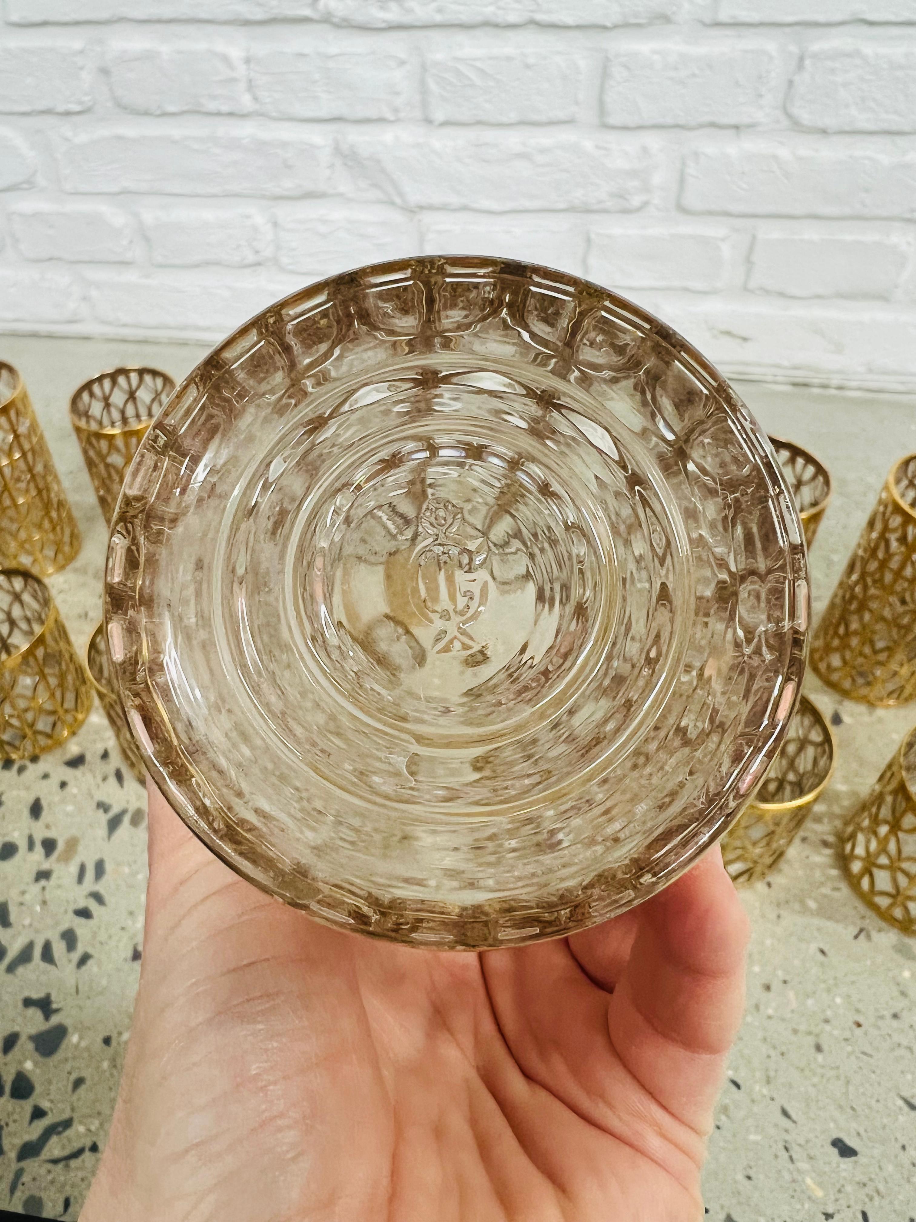 22k Gold Imperial Shoji Glassware Barware set of 16 1960s Hollywood Regency For Sale 4