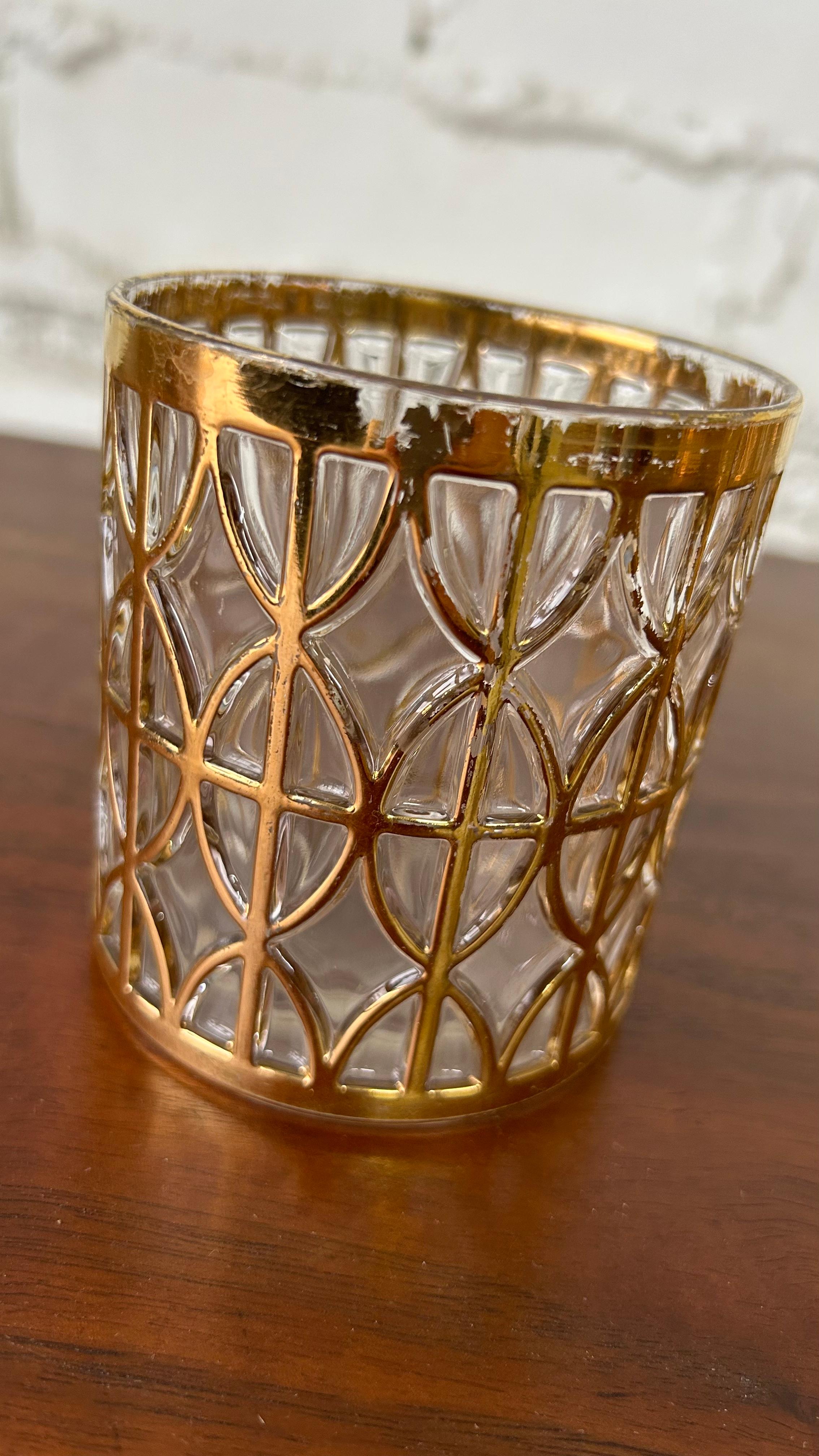 22k Gold Imperial Shoji Glassware Barware set of 16 1960s Hollywood Regency For Sale 5