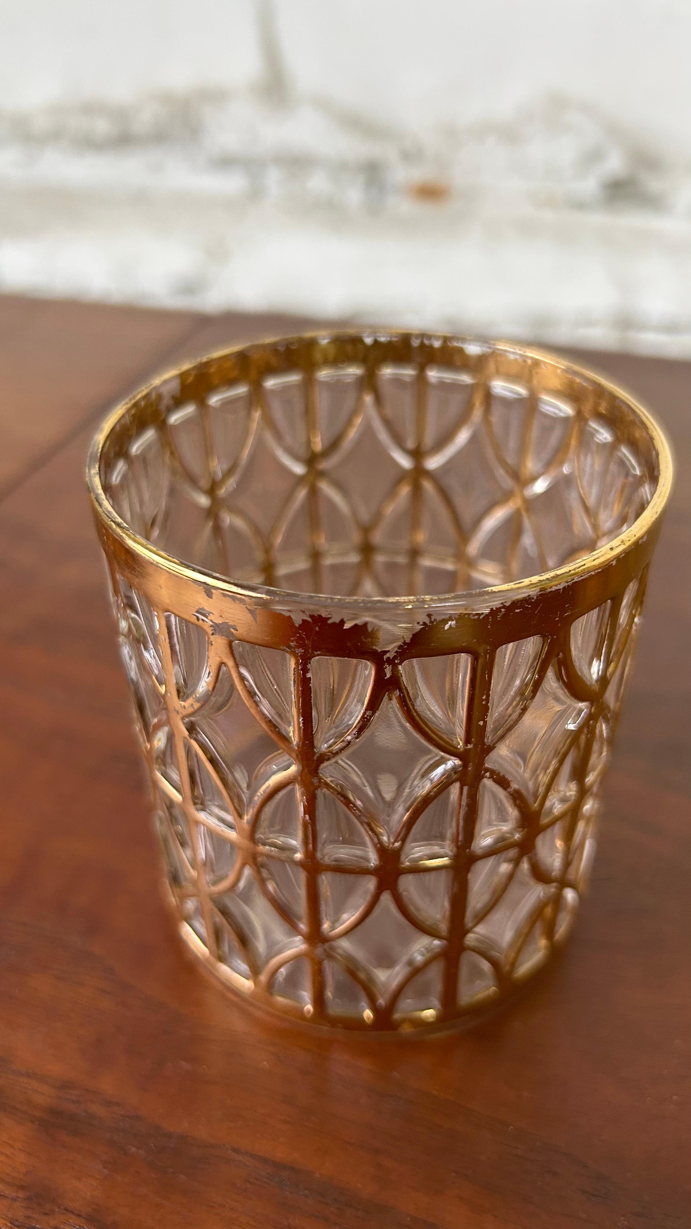 22k Gold Imperial Shoji Glassware Barware set of 16 1960s Hollywood Regency For Sale 6