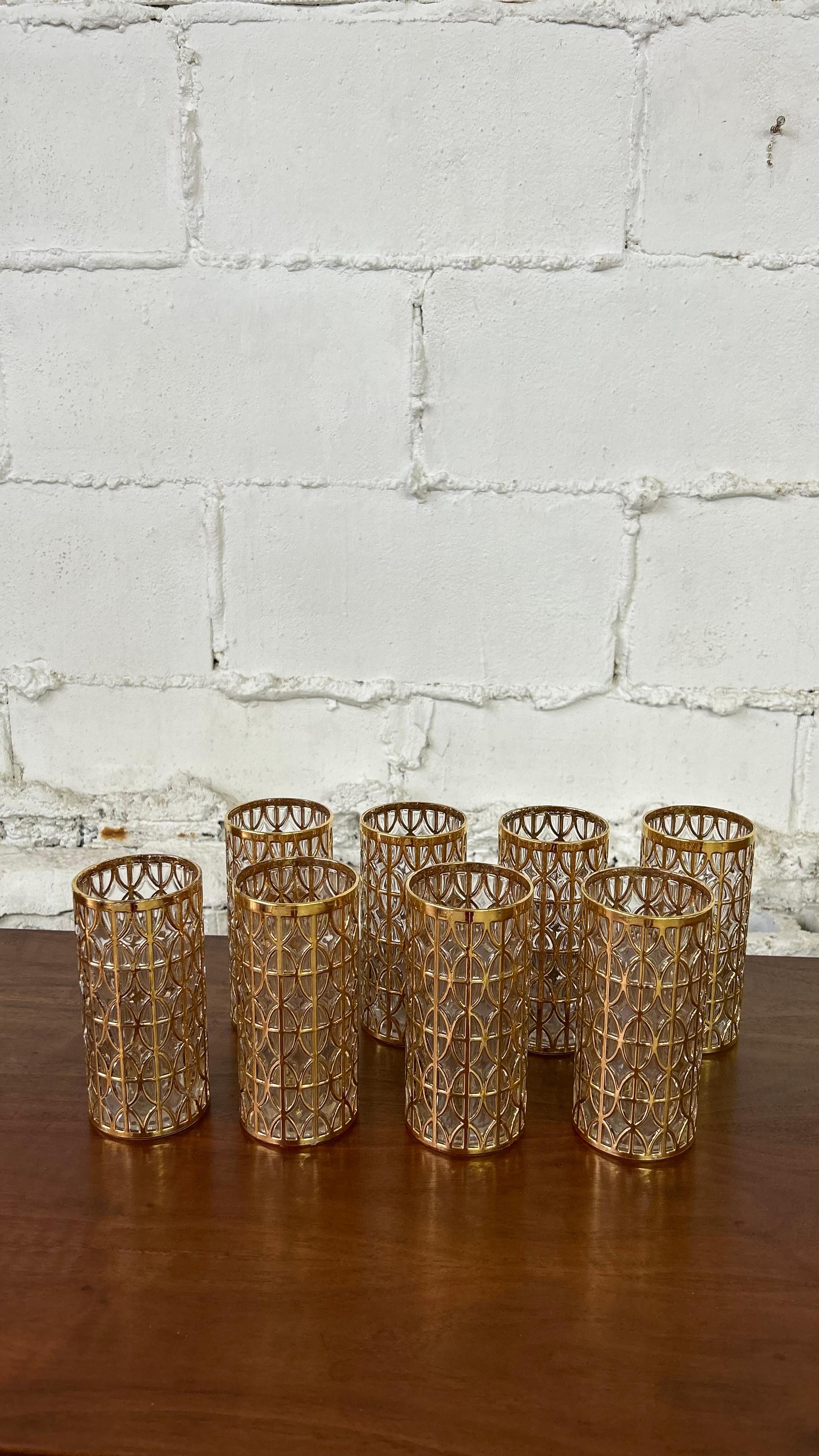 22k Gold Imperial Shoji Glassware Barware set of 16 1960s Hollywood Regency In Good Condition For Sale In Ocean Grove, NJ