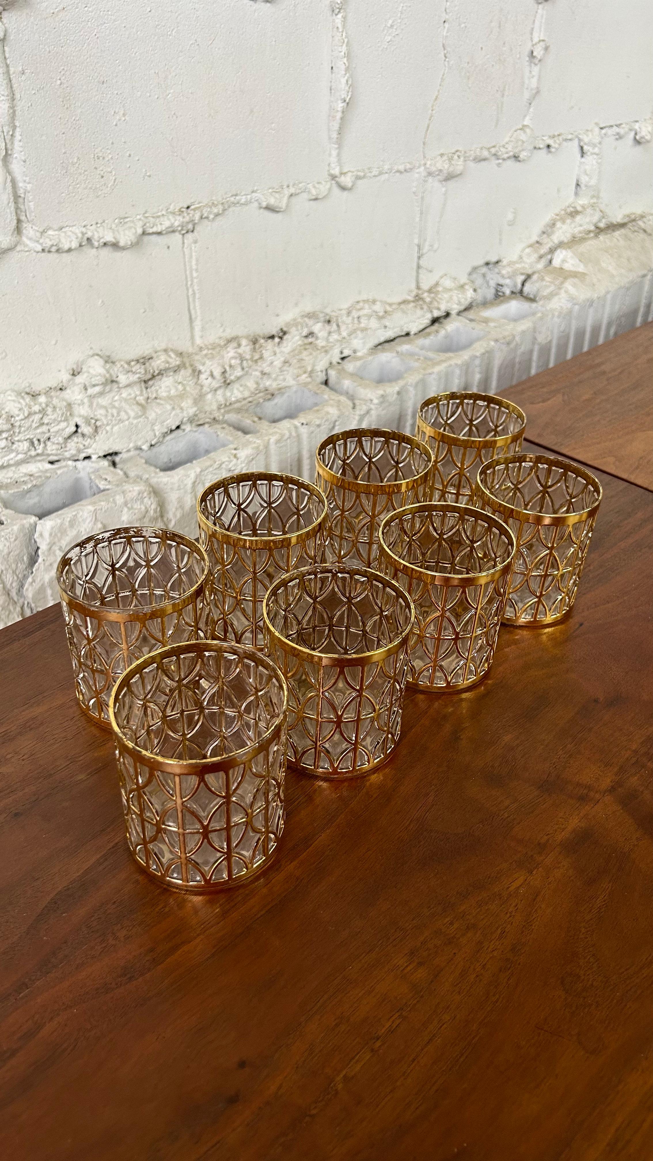 Mid-20th Century 22k Gold Imperial Shoji Glassware Barware set of 16 1960s Hollywood Regency For Sale