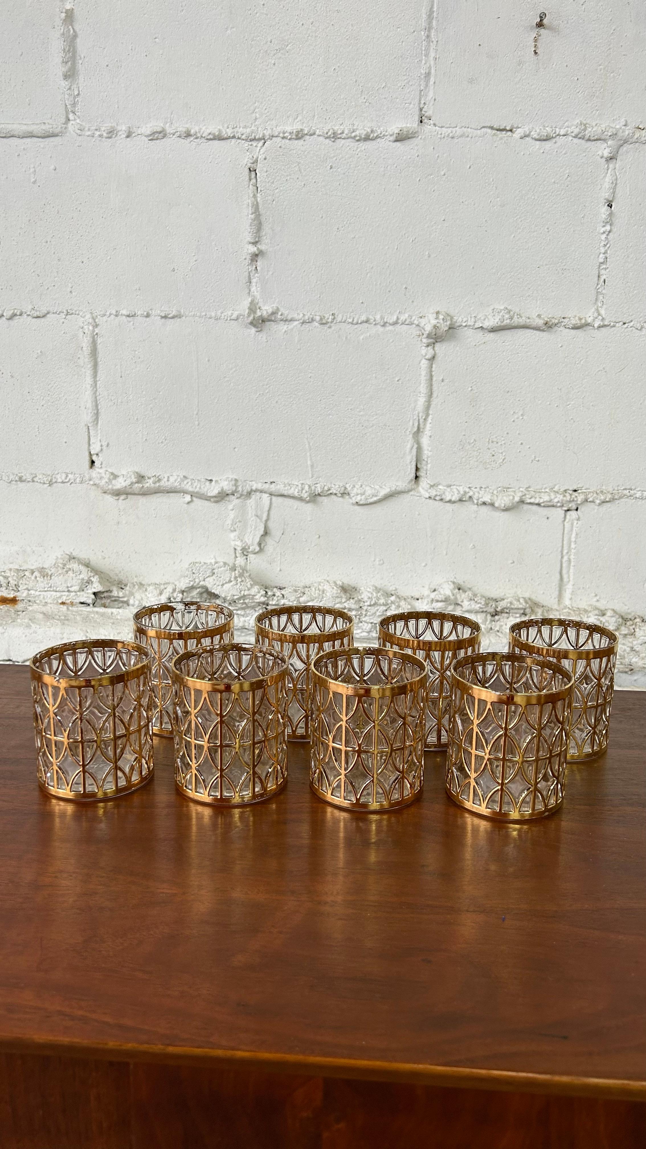 22k Gold Imperial Shoji Glassware Barware set of 16 1960s Hollywood Regency 1