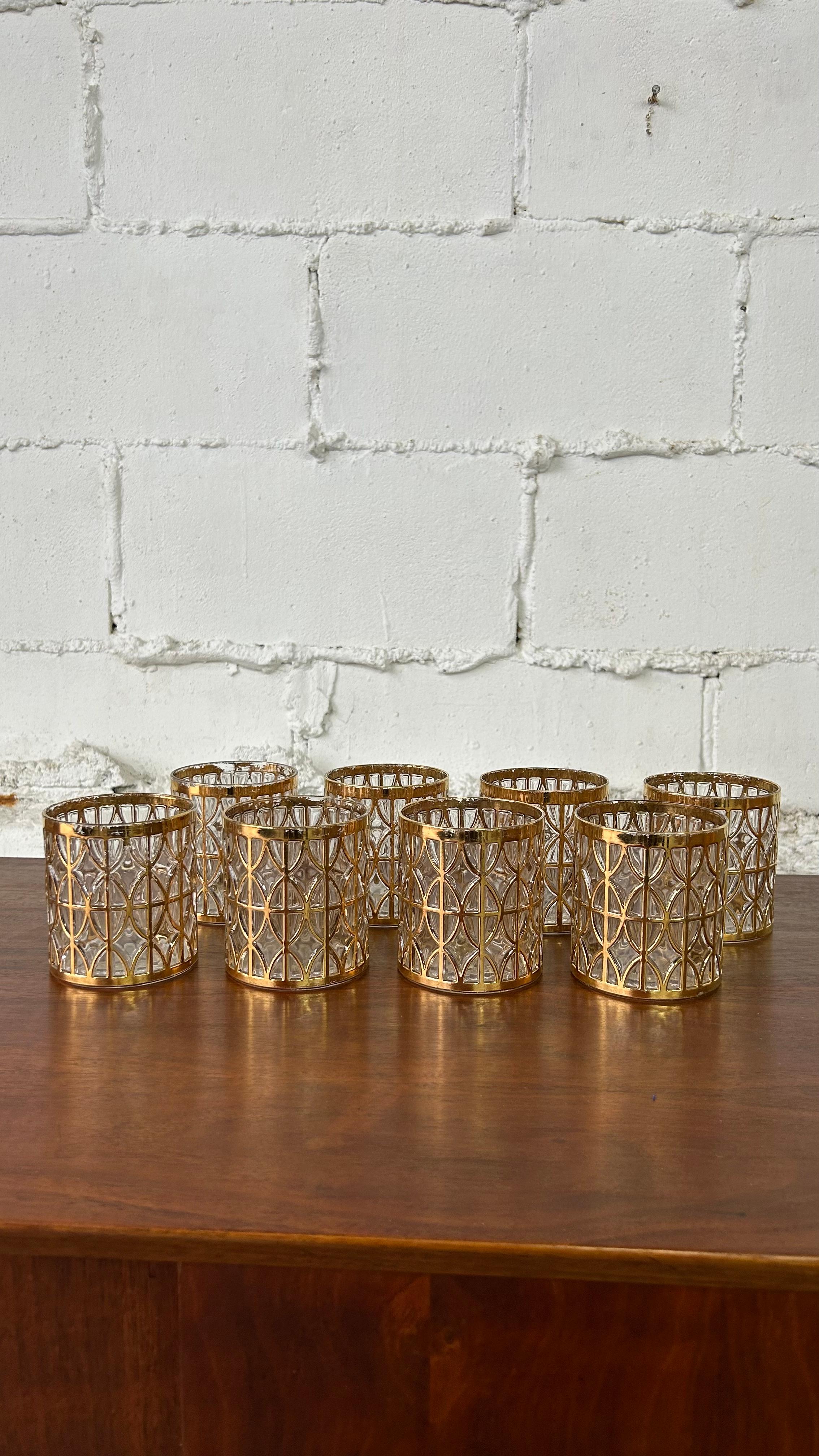 22k Gold Imperial Shoji Glassware Barware set of 16 1960s Hollywood Regency For Sale 2