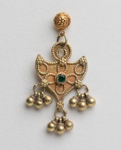 22K Gold Indian Dangle Earrings, Early 1900's