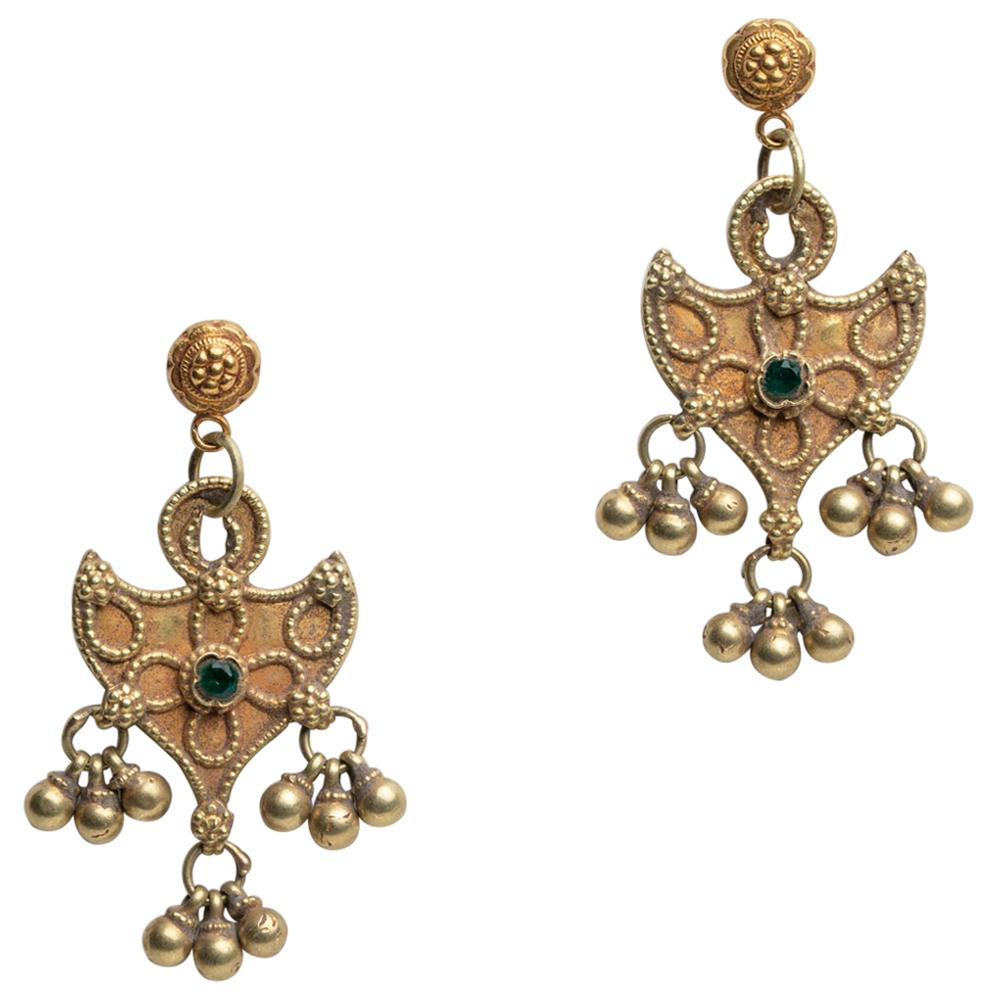 22K Gold Indian Dangle Earrings, Early 1900's
