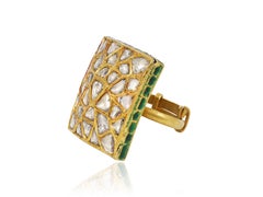 22K gold Indian diamond Polki ring with green and red enamel at back