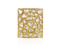 Indischer Diamant-Polki-Ring aus 22 Karat Gold mit grüner und roter Emaille auf der Rückseite