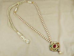 22K gold Indian navratna kundan Meena polki pendant  Mughal Jadau pendant