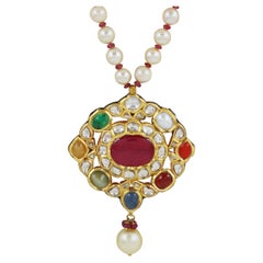 22K gold Indian navratna kundan Meena polki pendant  Mughal Jadau pendant