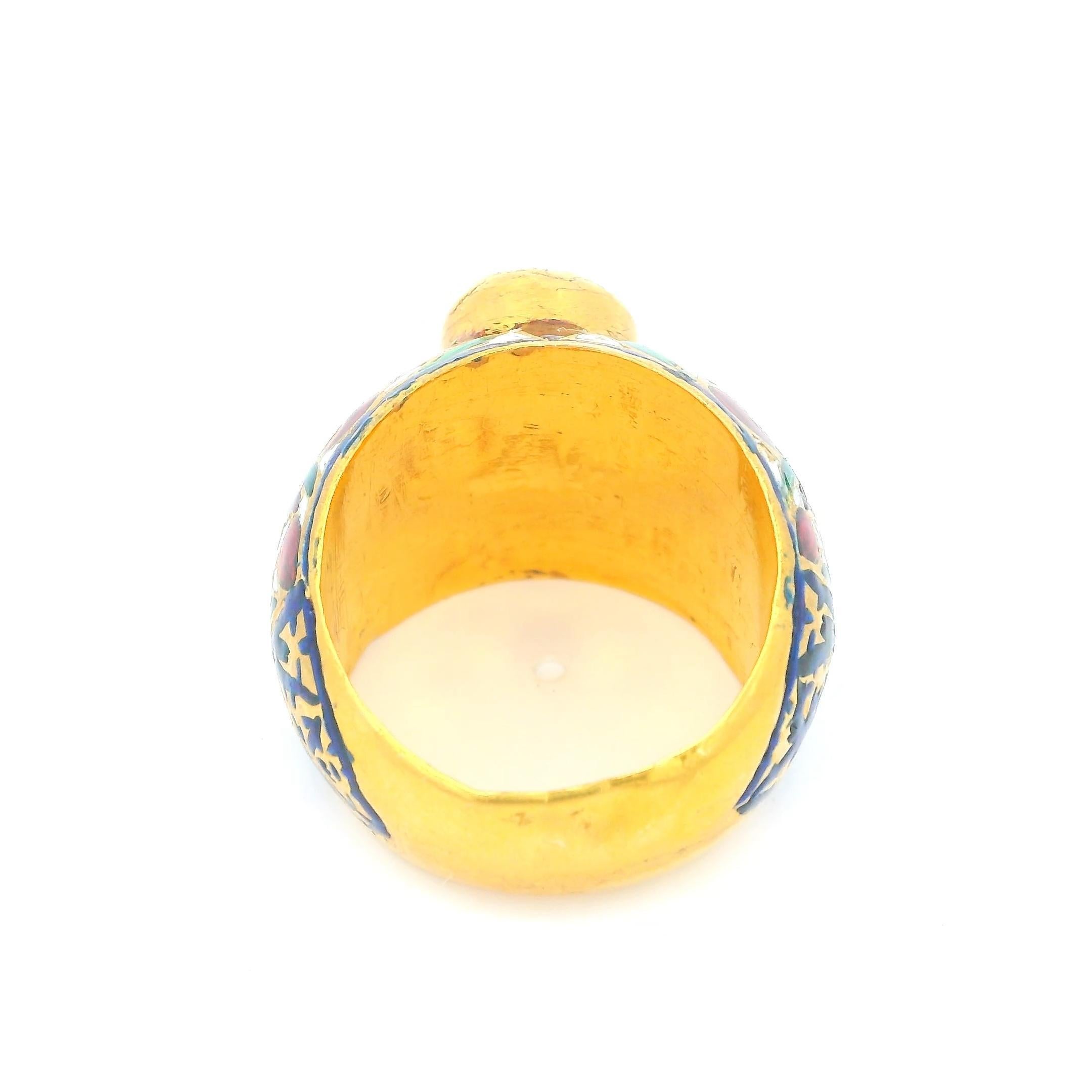 Women's 22K Gold Indian Ring W/Tourmaline & Enamel For Sale
