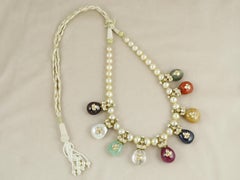 22K gold indian wedding navratna necklace with natural diamond polkis and gems