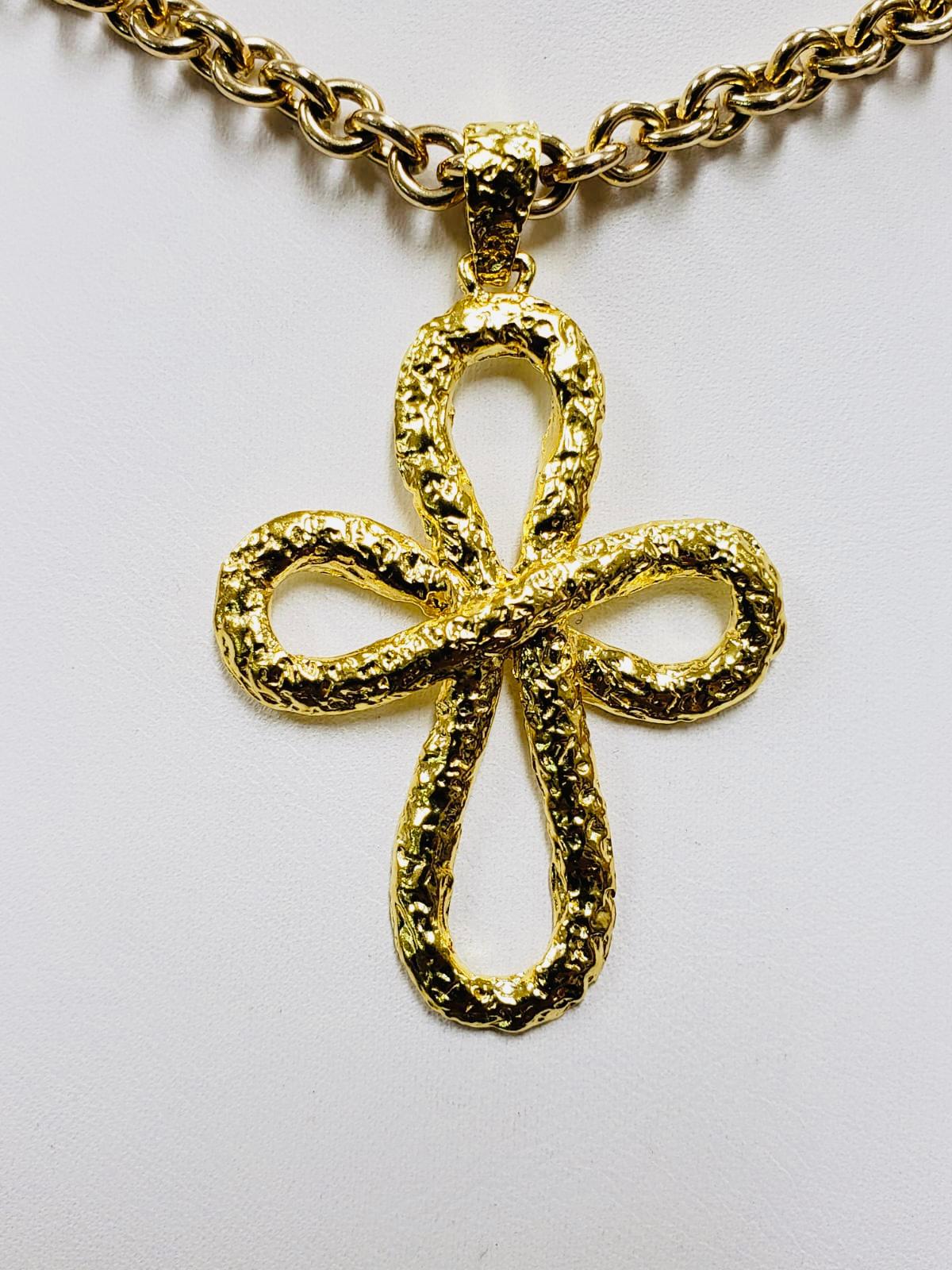 Women's 22k Gold Infinity Cross Pendant Necklace For Sale