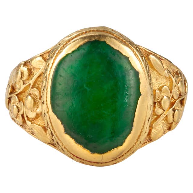 22K Gold and Jade Antique Ring Certified Untreated at 1stDibs