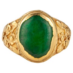 Bague ancienne en or 22 carats et jade certifiée non traitée 