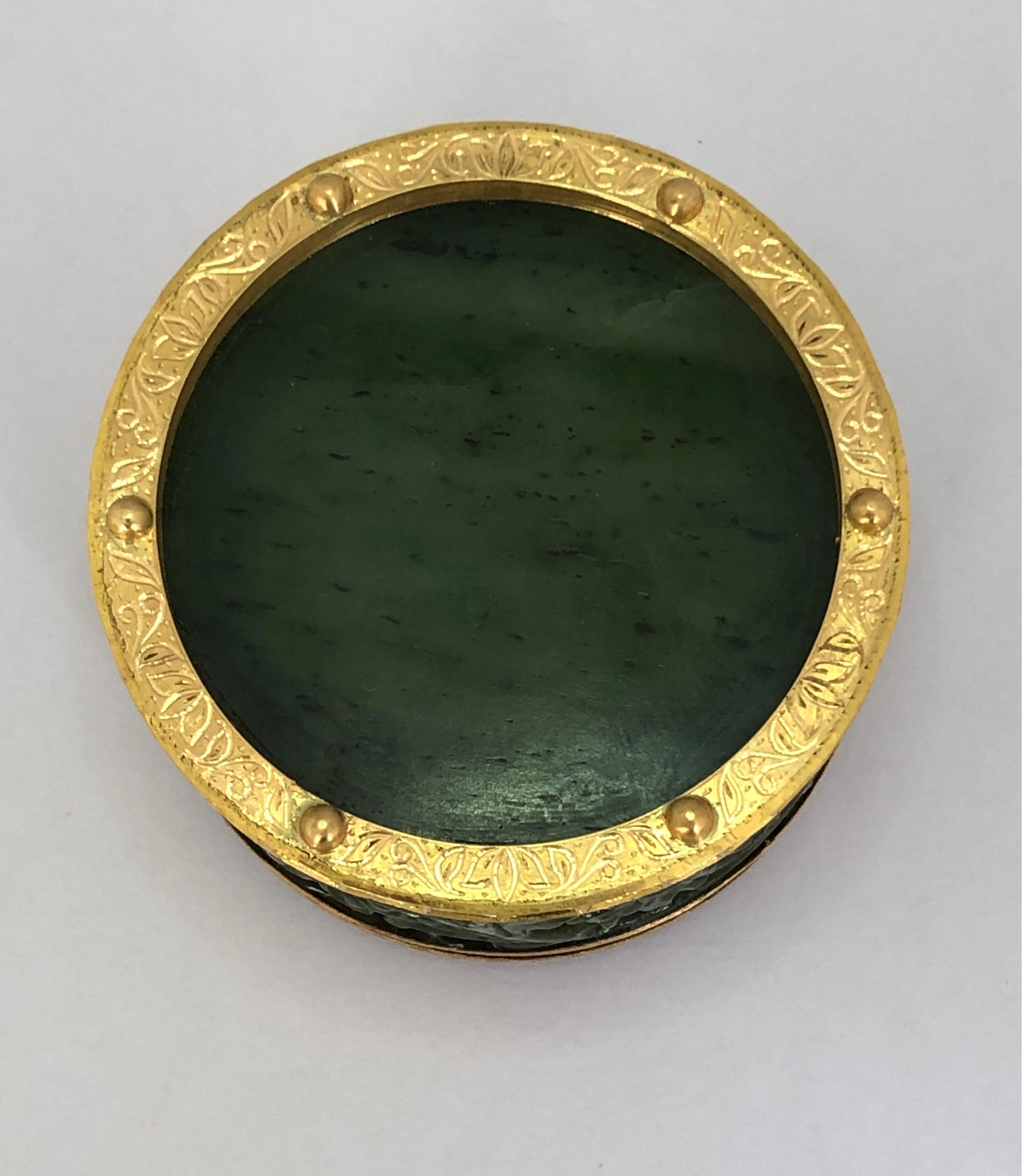 Women's or Men's 22K Gold Jade mughal carving box studded with diamonds