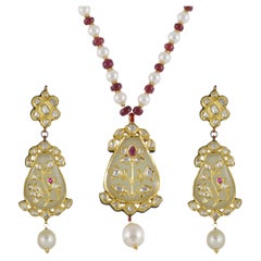 22K gold Jade pendant set with diamond polki and rubies  Indian bride pendant