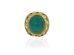 22K Gold Kundan Meena Enamel Ring with natural Zambian emerald and diamonds
