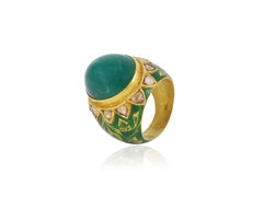 22K Gold Kundan Meena Enamel Ring with natural Zambian emerald and diamonds