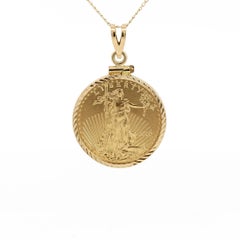 22K Gold Lady Liberty US 10 Dollar 1/4 OZ Coin (2010) Pendant in 14K Frame